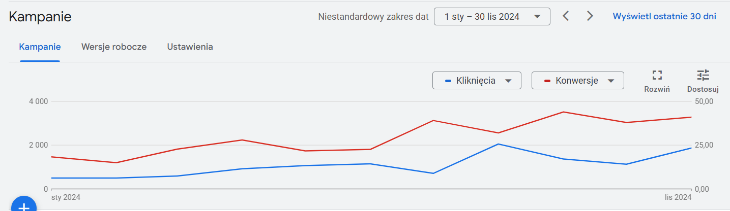 Porównanie roczne przychodów i konwersji (2023 vs 2024)
